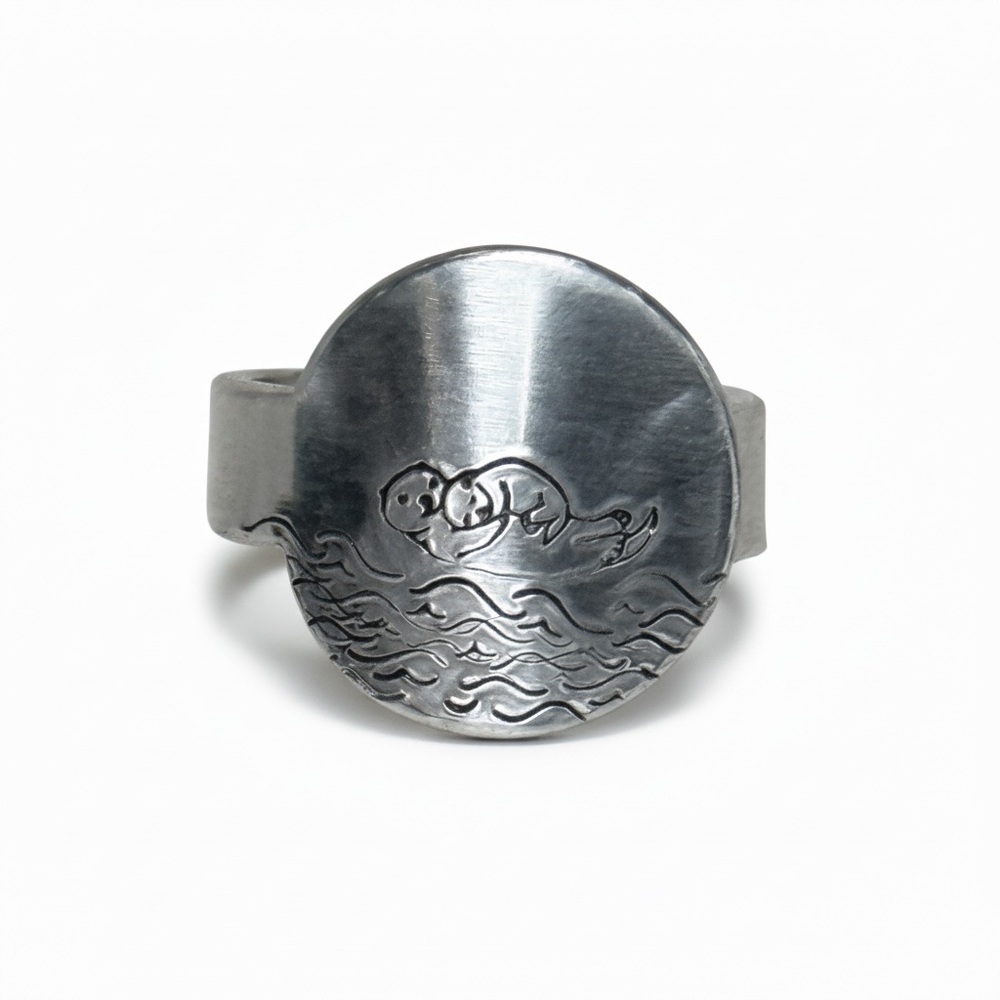 Handmade Mama otter‎ silver aluminum hypoallergenic adjustable medallion ring